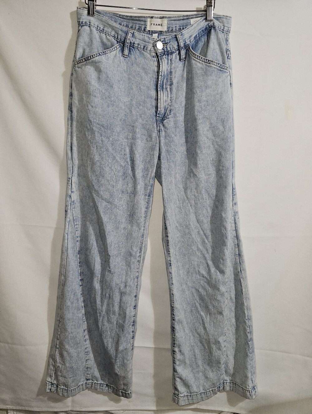 Frame Le Baggy Palazzo High-Rise Wide-Leg Recycled Cotton-Blend Denim Jeans Sz28 - Picture 5 of 13